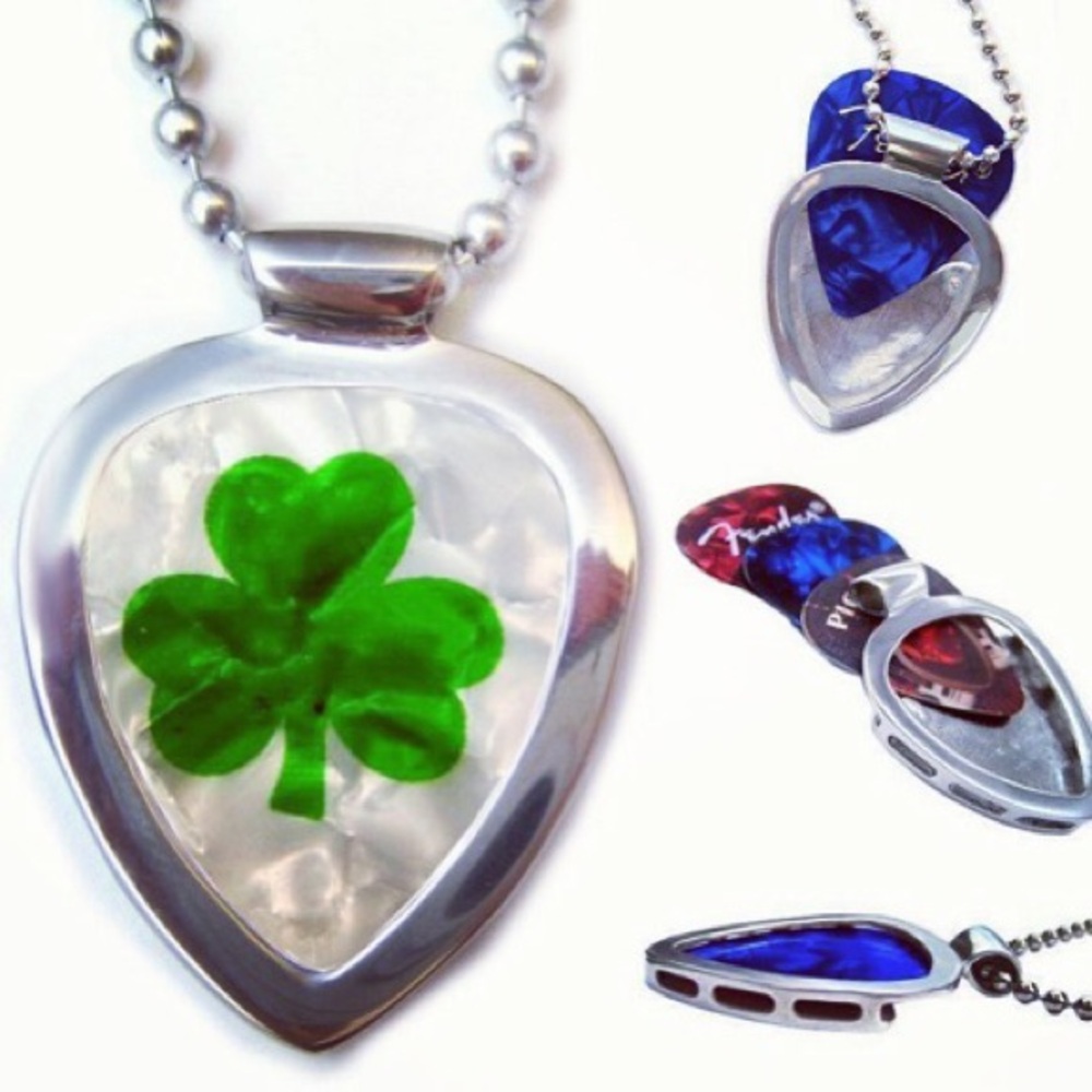 IRISH Shamrock Pick Necklace Set + Pickbay Guitar Pick Holder LUCK o’the Irish